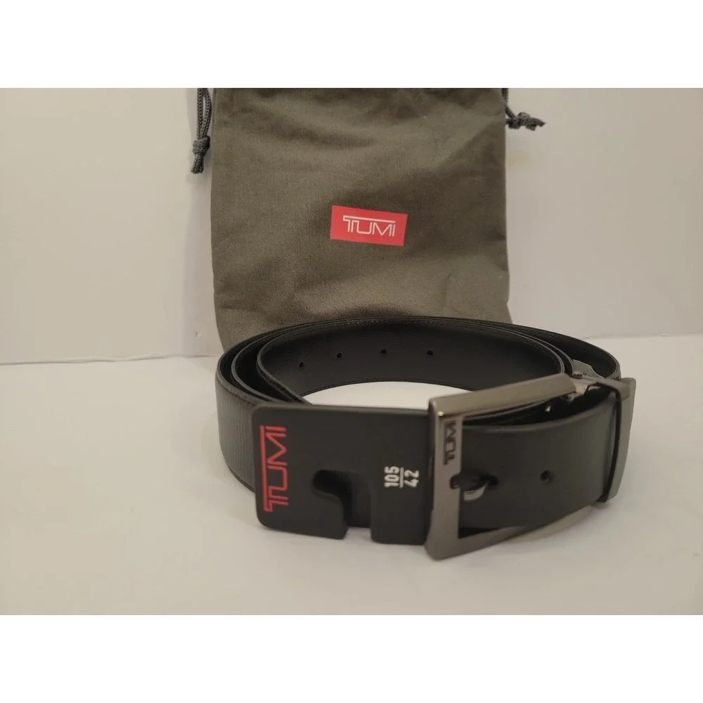 TUMI 015981GND42 Men's‎ Black Leather Belt 42/105 Gunmetal Buckle France Bag